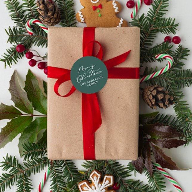 Adesivo Redondo Escrita de Natal verde moderna e elegante (Criador carregado)