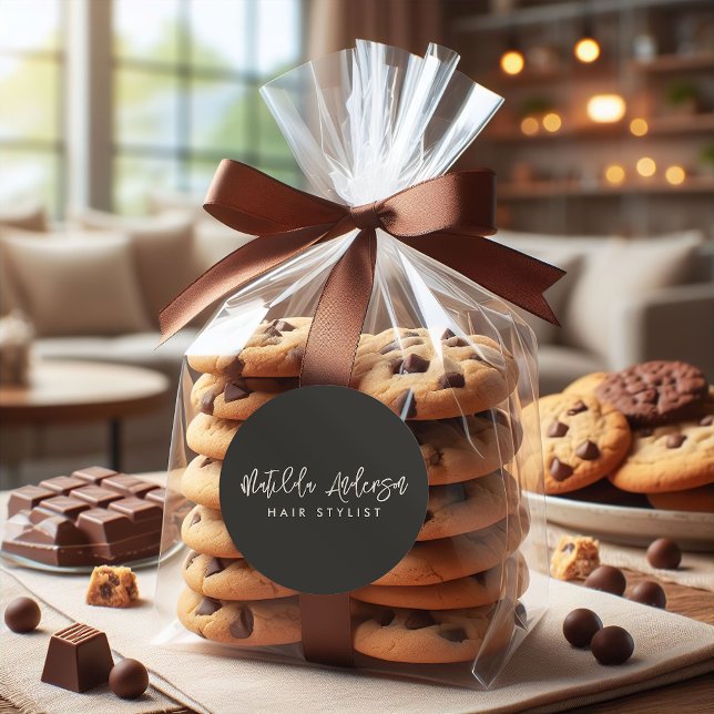 Adesivo Redondo Escrita elegante mínima de cinza de carvão (Criador carregado)