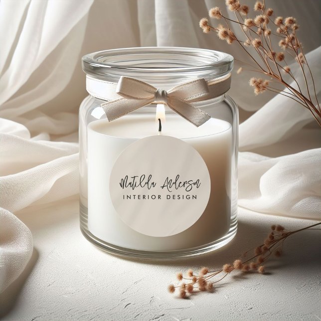 Adesivo Redondo Escrita elegante mínima e bege natural (Criador carregado)