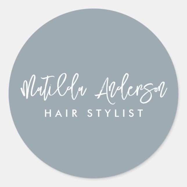 Adesivo Redondo Escrita elegante mínima e moderna, azul-poeirento (Frente)