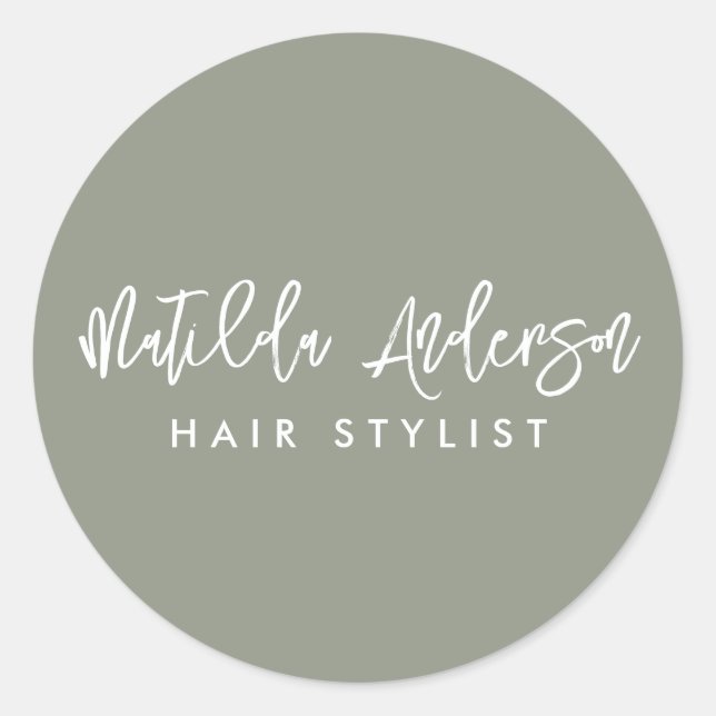 Adesivo Redondo Escrita elegante mínima moderna verde-sábio (Frente)