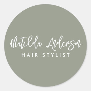 Adesivo Redondo Escrita elegante mínima moderna verde-sábio