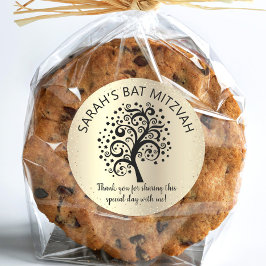 Adesivo Redondo Escrita em Árvore da Vida Preta do Bat Mitzvah