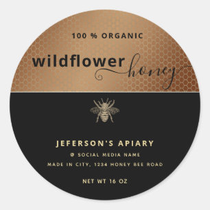 Adesivo Redondo Escrita em ouro preto moderno Mel jar