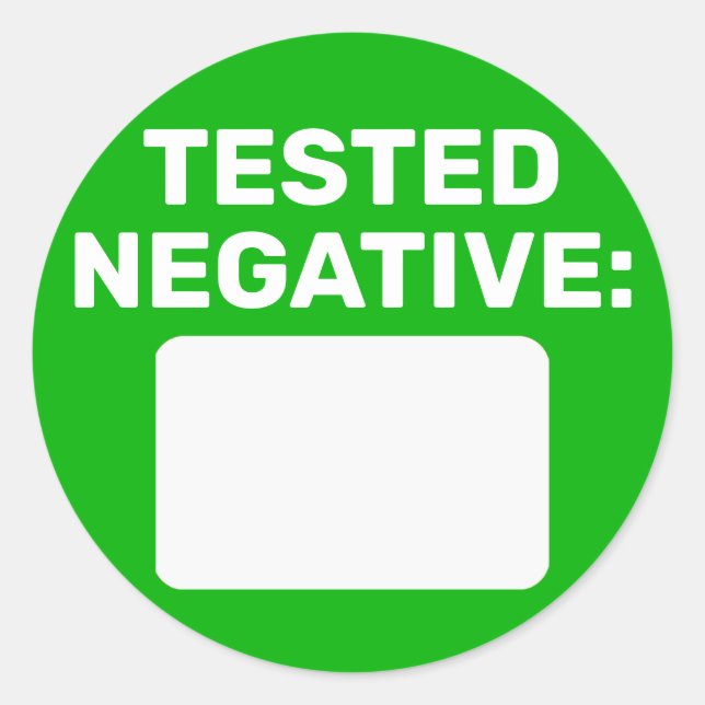 Adesivo Redondo Escrita Negativa De Covid Ativada (Frente)