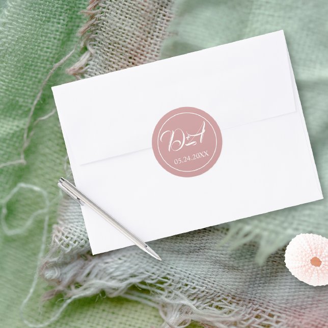 Adesivo Redondo Escrita rosa Dusty rubricando casamento (Criador carregado)