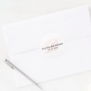 Adesivo Redondo Escrita Rosa Esbranquiçada Script Inicial R Monogr