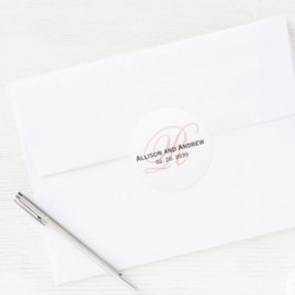 Adesivo Redondo Escrita Rosa Esbranquiçada Script Inicial R Monogr