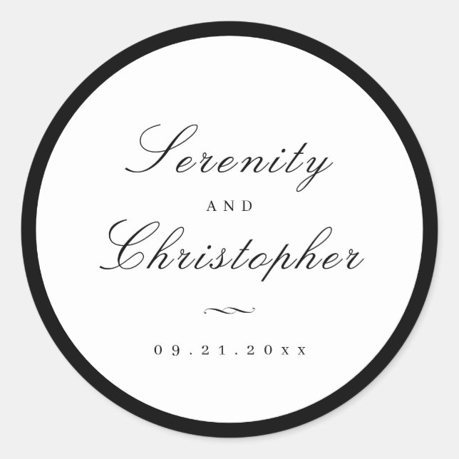 Adesivo Redondo Escrita simples caligráfica presentes de casamento (Frente)