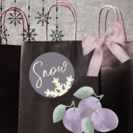 Adesivo Redondo Escrito da neve cinza roxa manteiga creme elegante