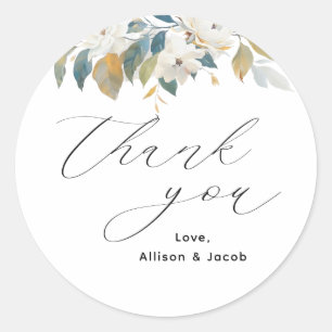 Adesivo Redondo Escrito Elegante Casamento Floral Obrigado