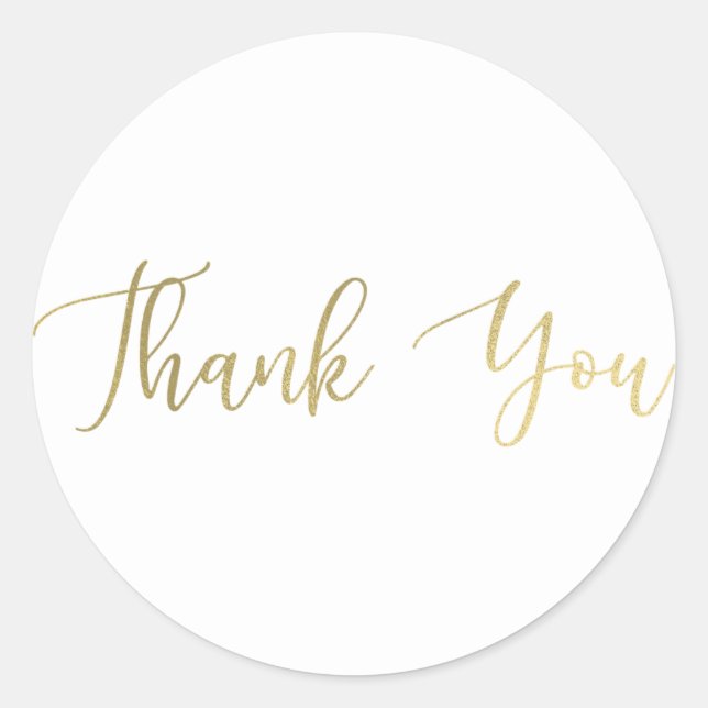 Adesivo Redondo Escrito Fino de Folha Ouro Moderno Obrigado Digite (Frente)