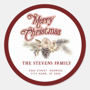 Adesivo Redondo Escrito moderno Pinho Feliz de Natal floral