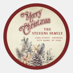 Adesivo Redondo Escrito moderno Pinho Feliz de Natal floral