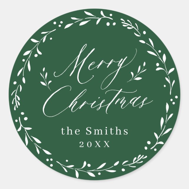Adesivo Redondo Escrito Verde Moderno Presente de Natal Feliz (Frente)