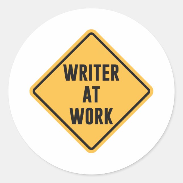 Adesivo Redondo Escritor no Sinal de Precaução de Trabalho (Frente)