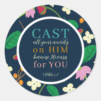 Adesivo Redondo Escritura Floral 1 Peter 5:7