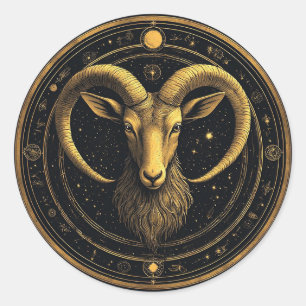 Adesivo Redondo Escudo Dourado do Áries do Zodíaco