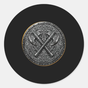 Adesivo Redondo Escudo Viking S Machados Cruzados S Mitologia Nórd