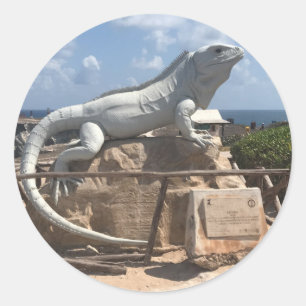 Adesivo Redondo Escultura Iguana Isla Mujeres, México Stickers