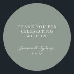 Adesivo Redondo Escuro Minimalista - Escuro Verde Personalizado Ob<br><div class="desc">Minialista Moderno Dark Sage Green Script Personalizado Para Casamento Obrigado Clássico Do Adesivo Redondo</div>