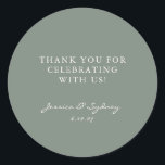 Adesivo Redondo Escuro Minimalista - Escuro Verde Personalizado Ob<br><div class="desc">Minialista Moderno Dark Sage Green Script Personalizado Para Casamento Obrigado Clássico Do Adesivo Redondo</div>