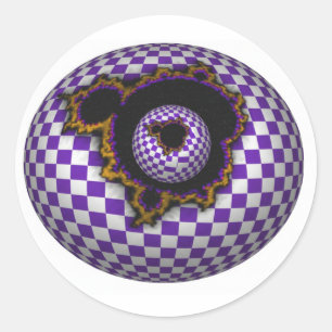 Adesivo Redondo Esfera Xadrez Roxo e Branco Com Mandelbrot    