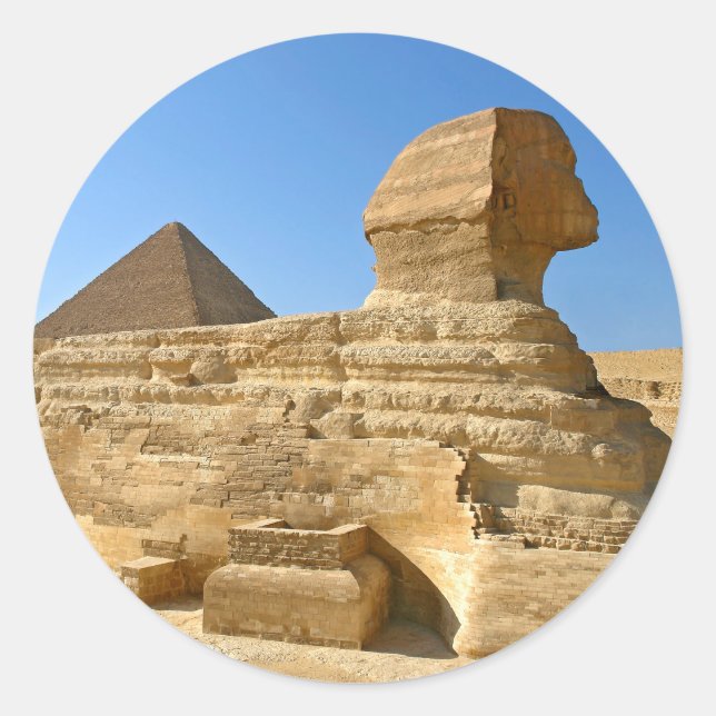 Adesivo Redondo Esfinge excelente de Giza com a pirâmide Khafre -  (Frente)