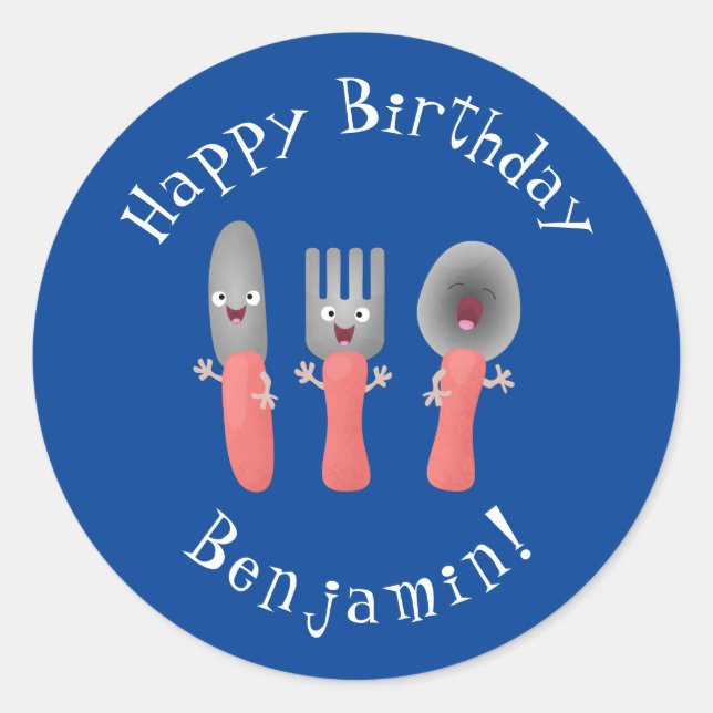 Adesivo Redondo Esforço de faca e talheres de colher (Frente)