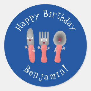 Adesivo Redondo Esforço de faca e talheres de colher