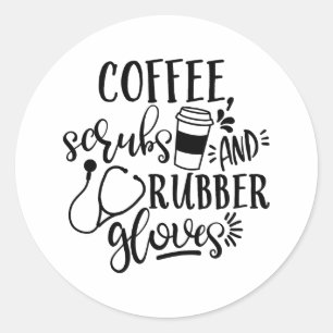 Adesivo Redondo Esfregões De Café E Luvas De Borracha Enfermeira