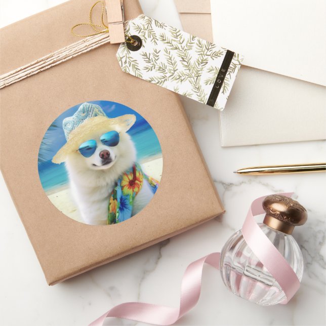 Adesivo Redondo Eskimo americano na praia, presente de verão para  (Presentear)