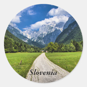 Adesivo Redondo Eslovênia, fotografia cênica com Alpes