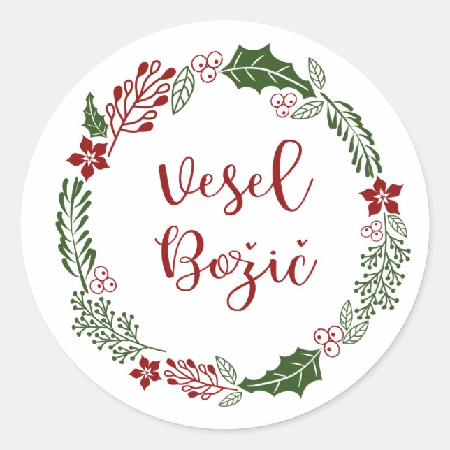 Adesivo Redondo Esloveno Feliz Natal Wreath, Vesel Božič (Frente)