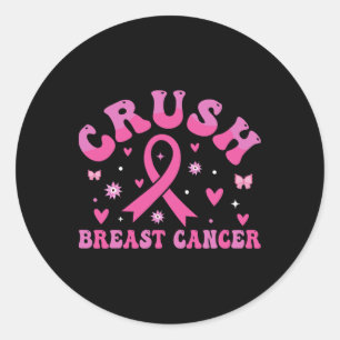 Adesivo Redondo Esmagar a consciência do Cancer Mama Friso Rosa Fr