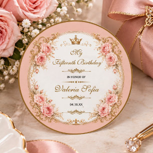 Adesivo Redondo Esmeralda Verde Dourada Borboleta Quinceañera 15º