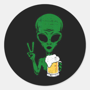 Adesivo Redondo Espaço-51 Cerveja Alienígena Sinal de Paz Hallow B