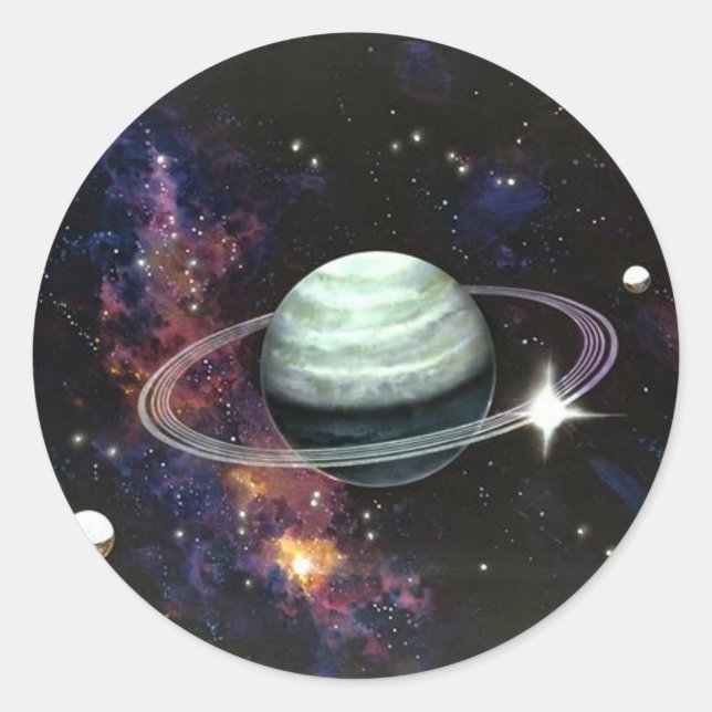 Adesivo Redondo Espaço, Anéis de Saturno e Luas (Frente)