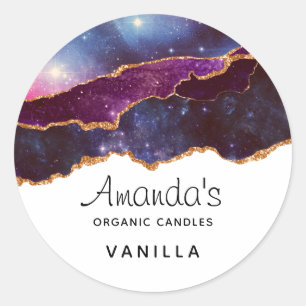 Adesivo Redondo Espaço Azul e Roxo e Estrelas Vela Agata Moderna