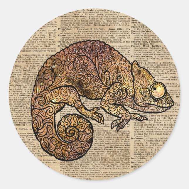 Adesivo Redondo Espaço Chameleon Zentagle Dictionary Art (Frente)