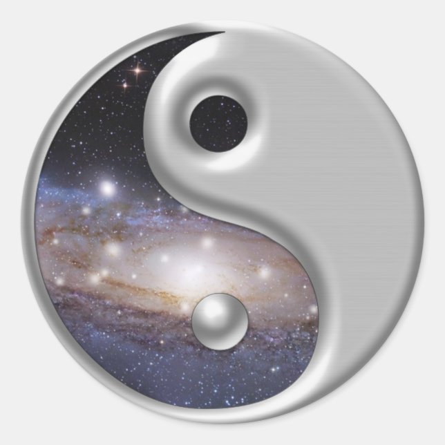 Adesivo Redondo Espaço da Galáxia Ying Yang Silver (Frente)