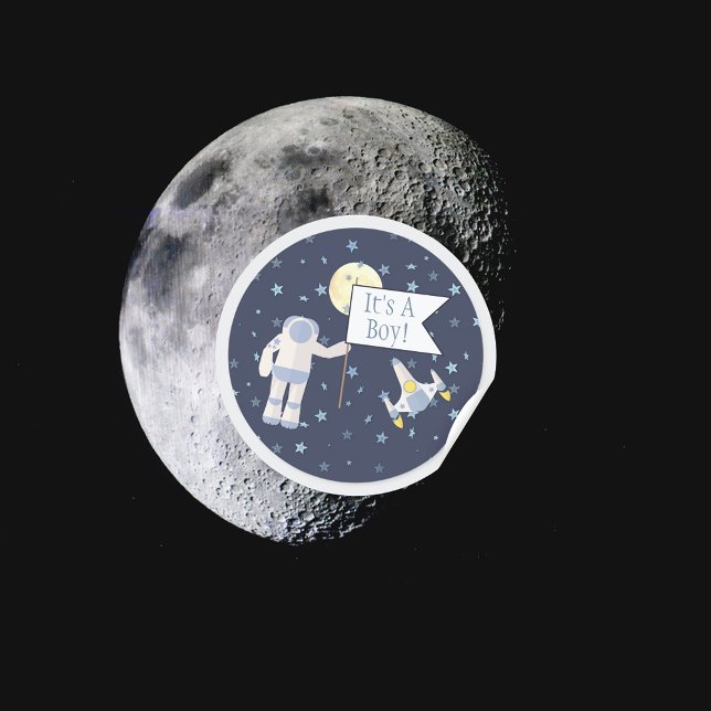 Adesivo Redondo Espaço Exterior É Um Menino! (Criador carregado)