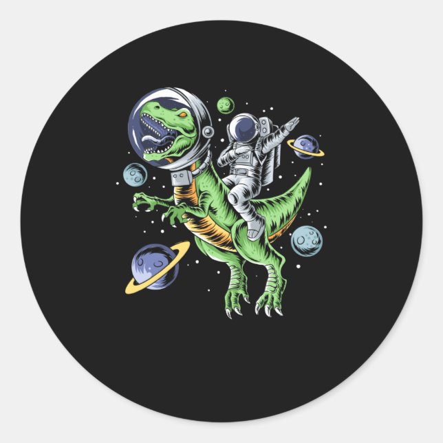 Adesivo Redondo Espaço T-Rex Astro do Dinossauro Astrado do Astron (Frente)