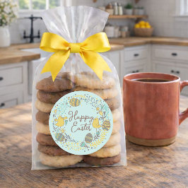 Adesivo Redondo Espada Colorida de Pintinhos Alegres Ovos e Saudaç