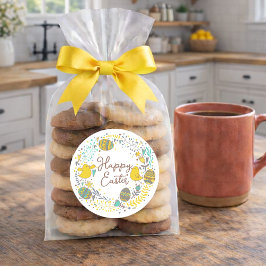 Adesivo Redondo Espada Colorida de Pintinhos Alegres Ovos e Saudaç