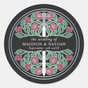 Adesivo Redondo Espada de Prata Medieval Real Casamento Preto 