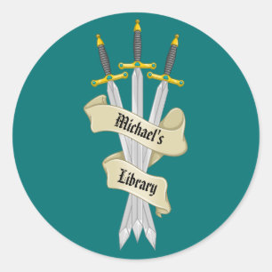 Adesivo Redondo Espada Média da Biblioteca de