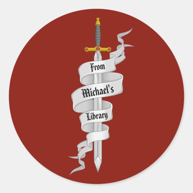 Adesivo Redondo Espada Média da Biblioteca de (Frente)