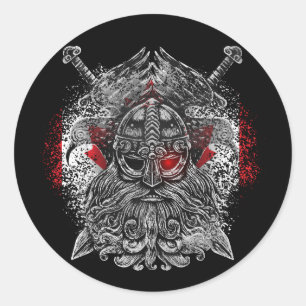 Adesivo Redondo espadas de corvos de Odin Mitologia Viking bandeir