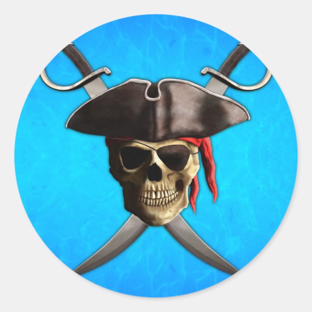 Adesivo Redondo Espadas do Crânio Pirata (Frente)